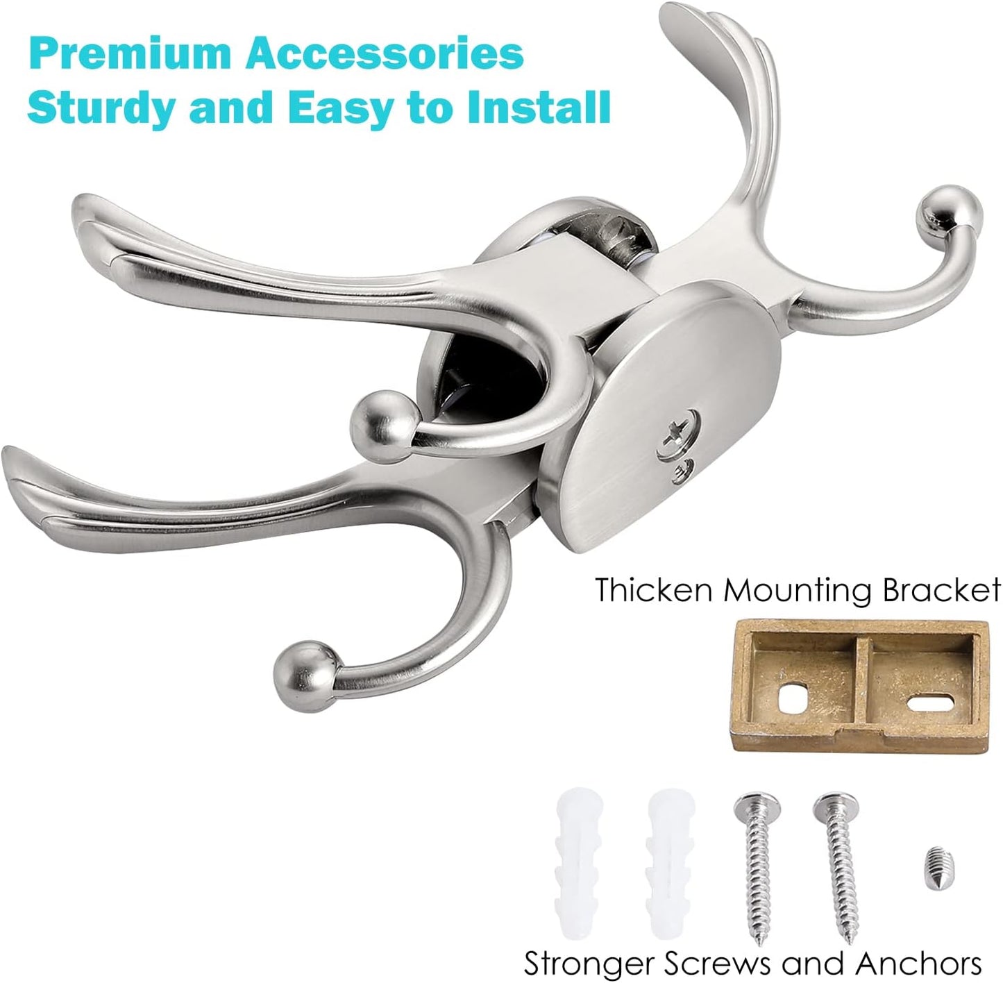 Swivel Coat Hook 2 Pack Heavy Duty Space Saving Towel Rope Hook Wall Mount Triple Swing Arms for RV Bathroom Kitchen Garage,Brushed Nickel - NestledHome