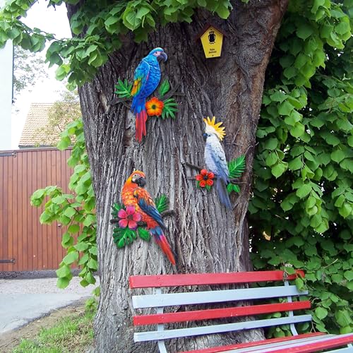 Metal Parrots Wall Art Decor Outdoor Decorations for Yard Garden Decor (3 Count)