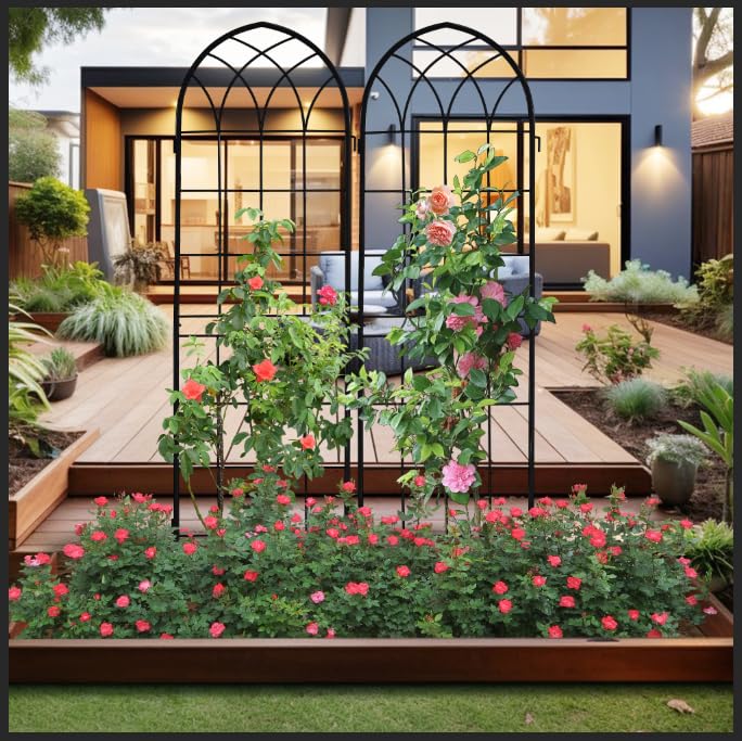 2 Pack 71x20in Rustic Iron Arch Decoration Garden Trellis with Black Metal Coating