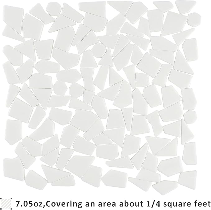 Youway Style White Mosaic Tiles for Crafts Bulk,200g Broken Glass Pieces for DIY Spring Mosaic Art Kit Decor,Garden Mosaic Supplies