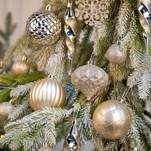50PCS Christmas Tree Ornaments Set with Shatterproof Balls Icicle Snowflake Hanging Ornaments for Home Office Farmhouse Christmas Decorations (50 Count)