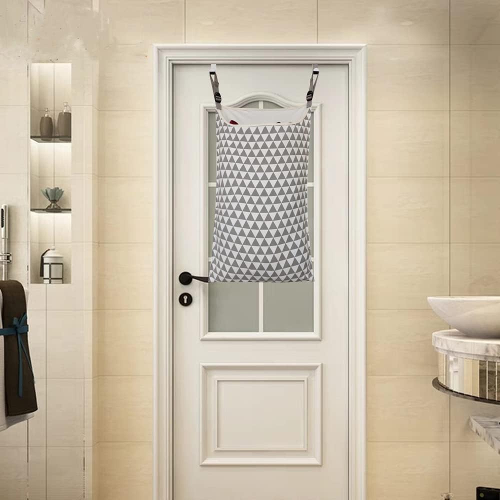 Adjustable Space Saving Door Hanging Laundry Hamper Bag with Over Door Hooks for Dirty Laundry - NestledHome