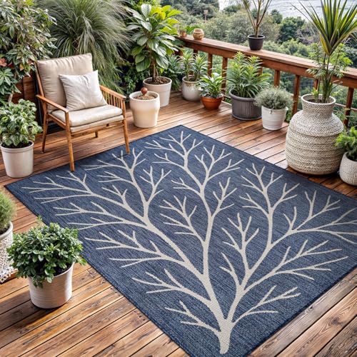 Washable Indoor Outdoor Rug 9x12 Modern Area Rugs Branch Pattern Non Shedding Waterproof Easy Clean Patio Deck Porch Living Room Bedroom Garden RV (108 Sq Ft)