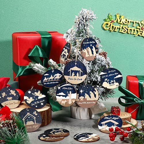 60 Pcs Christmas Ornaments Nativity Scene Wooden (60 Count)