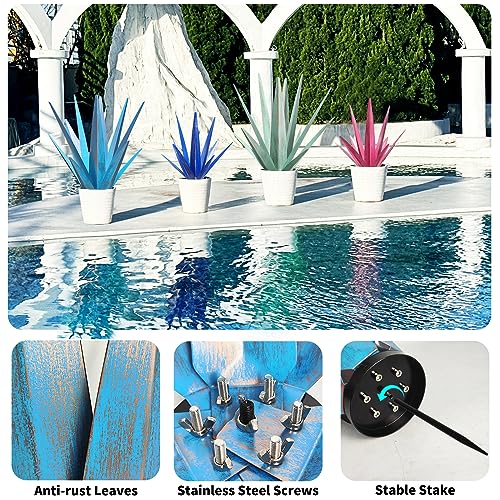 Large Metal Agave Plant Outdoor Decor with Solar Light