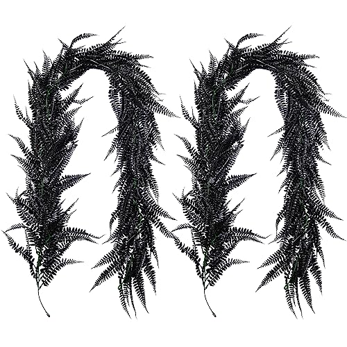 2Pcs 5.8Ft Black Artificial Boston Fern Garland Fake Hanging Vines (5.8 Foot)