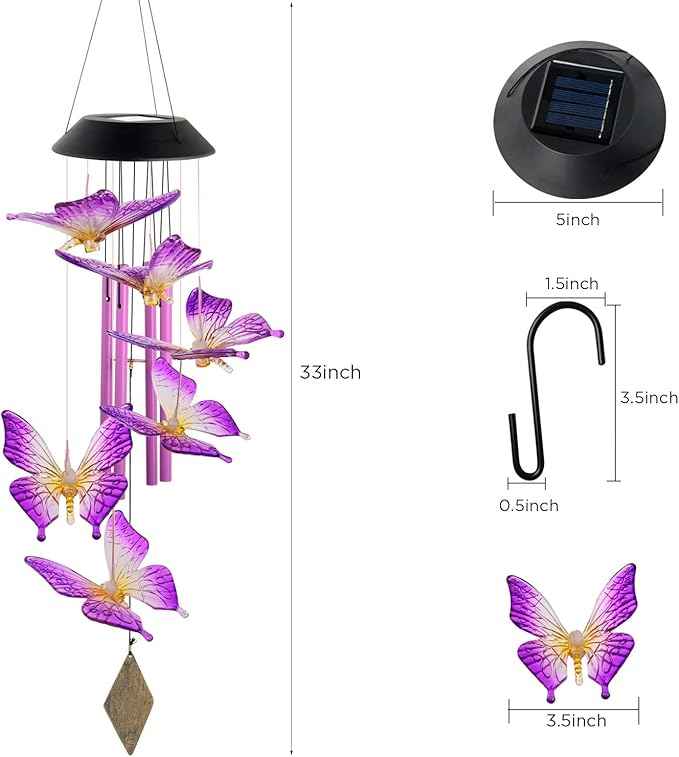 Butterfly Solar Wind Chimes,new Gift for All mom/dad/Women/Grandma/Daughter/Aunt/Friend/Wife and Sister. Yard Decor,Gardening Birthday Gift, Christmas Decorations,Patio Decor