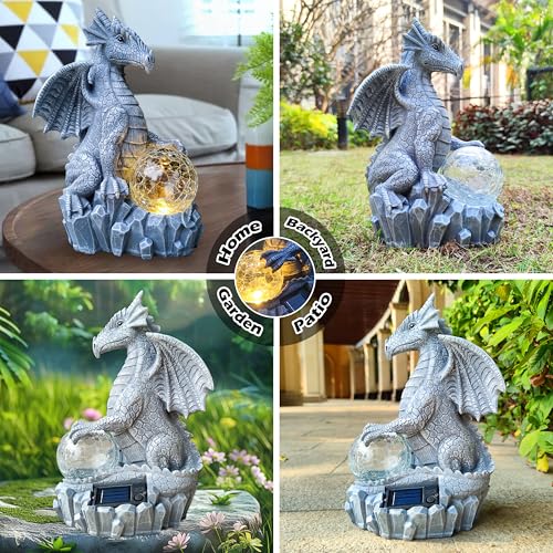 Dragon Solar Garden Statues Outdoor Decoration with Magic Orb