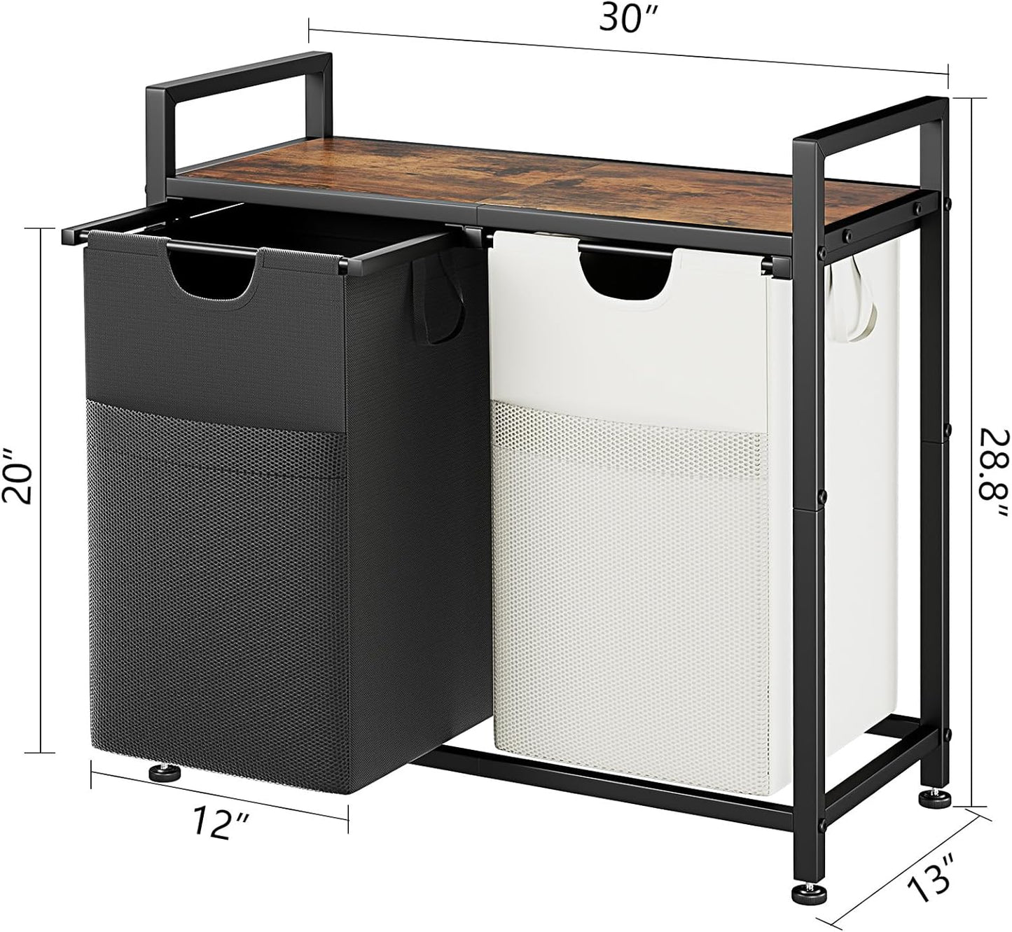 Lulive Double Laundry Hamper, Multifunctional Basket Organizer, 112L Laundry Sorter with Removable Bags and Fabric Handles, Large Top Shelf Laundry Bag for Bathroom, Dorm, Laundry Room - NestledHome