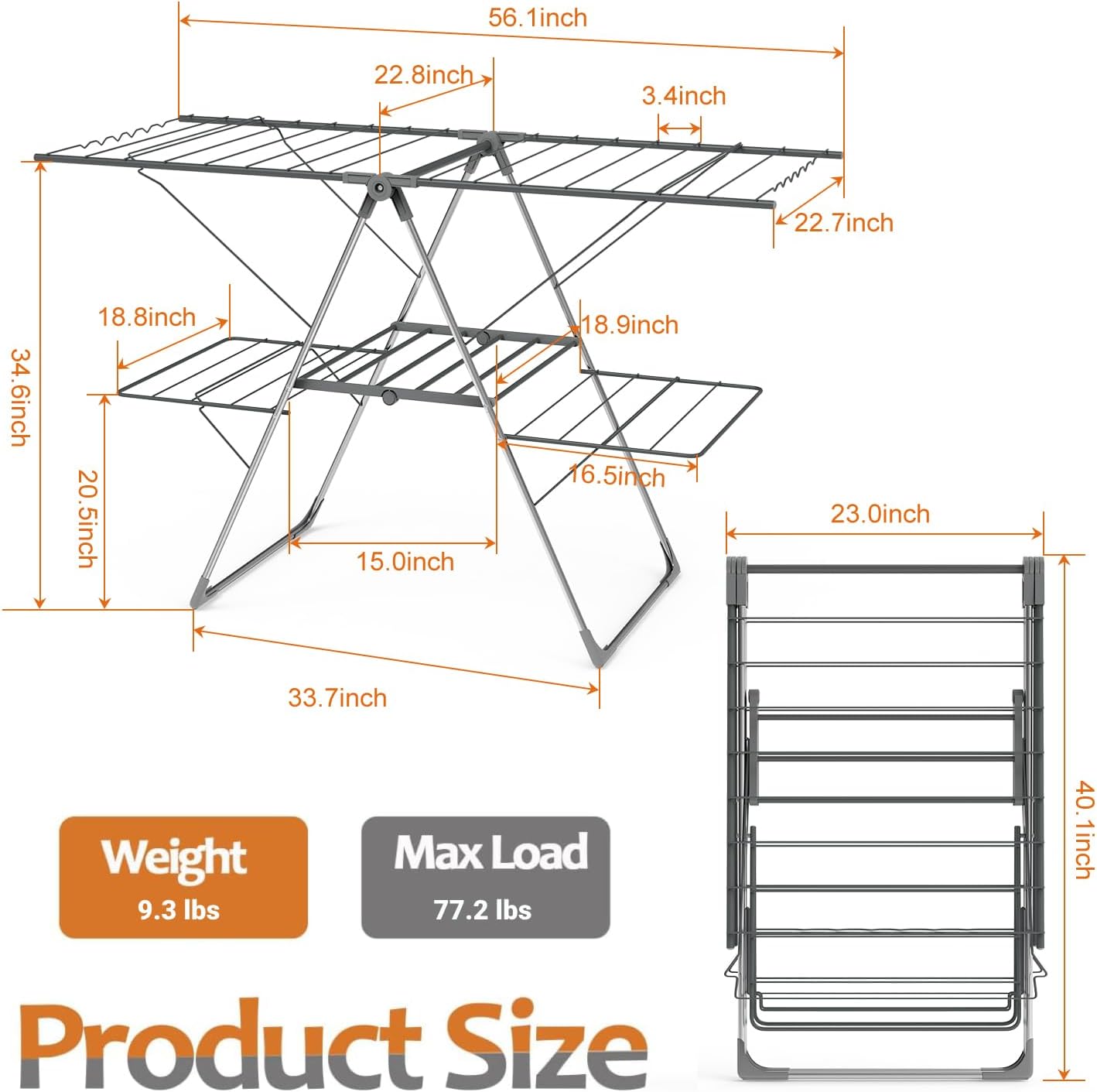 Bigzzia Clothes Drying Rack Foldable, 2-Level Large Laundry Drying Rack Collapsible, Stainless Steel Drying Rack Clothing for Indoor Outdoor, Easy to Fold, 33 Drying Rails, 142cm, Gray - NestledHome
