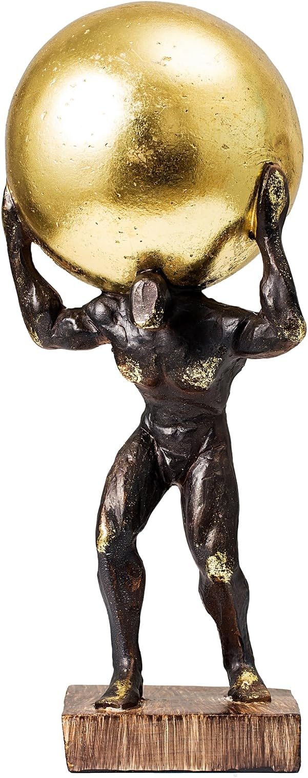 Lukitas Atlas Holding Up World Statue and Sculpture, Struggler Figurine Decor, Ball Lifting Sculpture, Creative Ornament for Office Living Room, Resin 13''