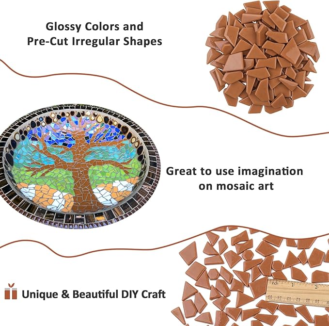 Youway Style Brown Glass Mosaic Tiles for Crafts Bulk,200g Broken Glass Pieces for Mosaic Art Crafts,Garden Mosaic Supplies