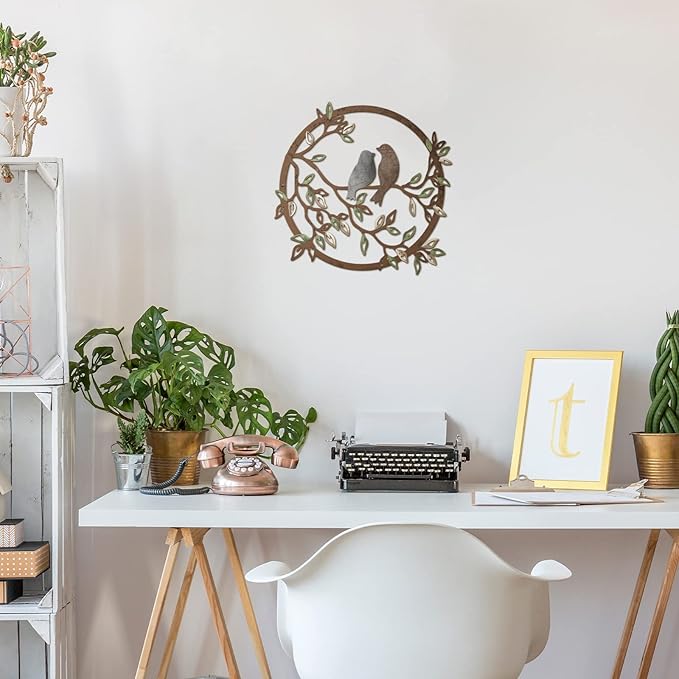 Ferraycle Metal Wall Art Bird on Tree Branch Silhouette Bird Art Decor for Living Room Garden Bedroom Office Home Wall Housewarming Party Decor(Dark Color)