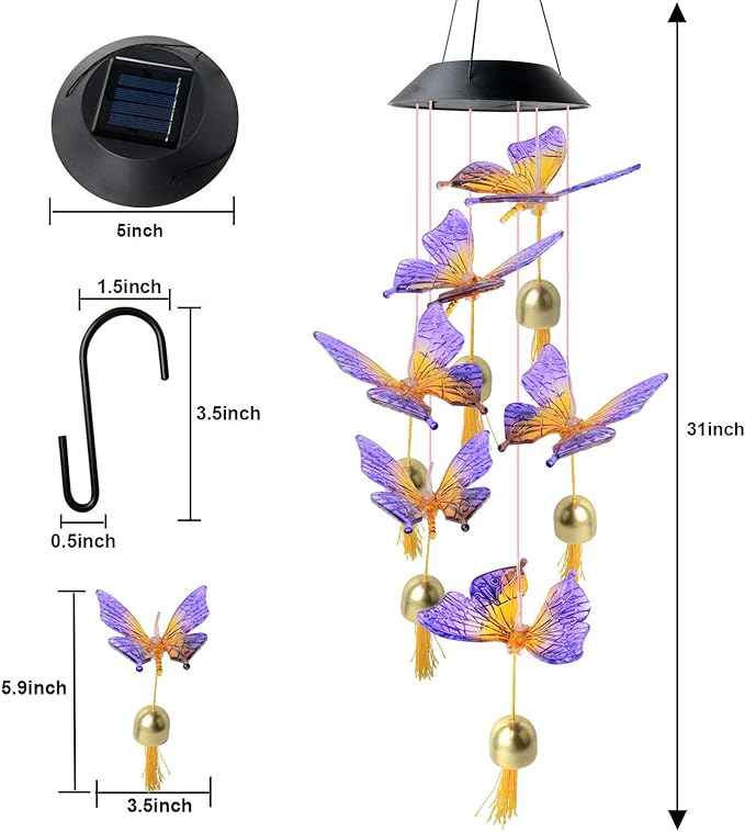 JOBOSI Butterfly Decorative Mobiles Gifts, Solar Wind Chimes, Mothers Day Wind Chime Gifts for mom, Women, Grandmother, Thanksgiving Gift, Mom Best Gift