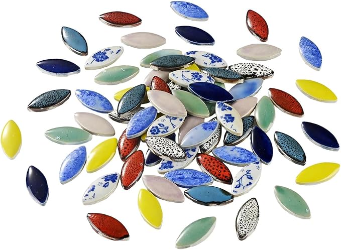 Petal Ceramic Mosaic Tiles for Crafts, Blue and White Porcelain Ceramic Mosaic Pieces Bulk Mosaic Christmas Partial Renovation Gift Ideas, Mosaic Supplies - 70pcs