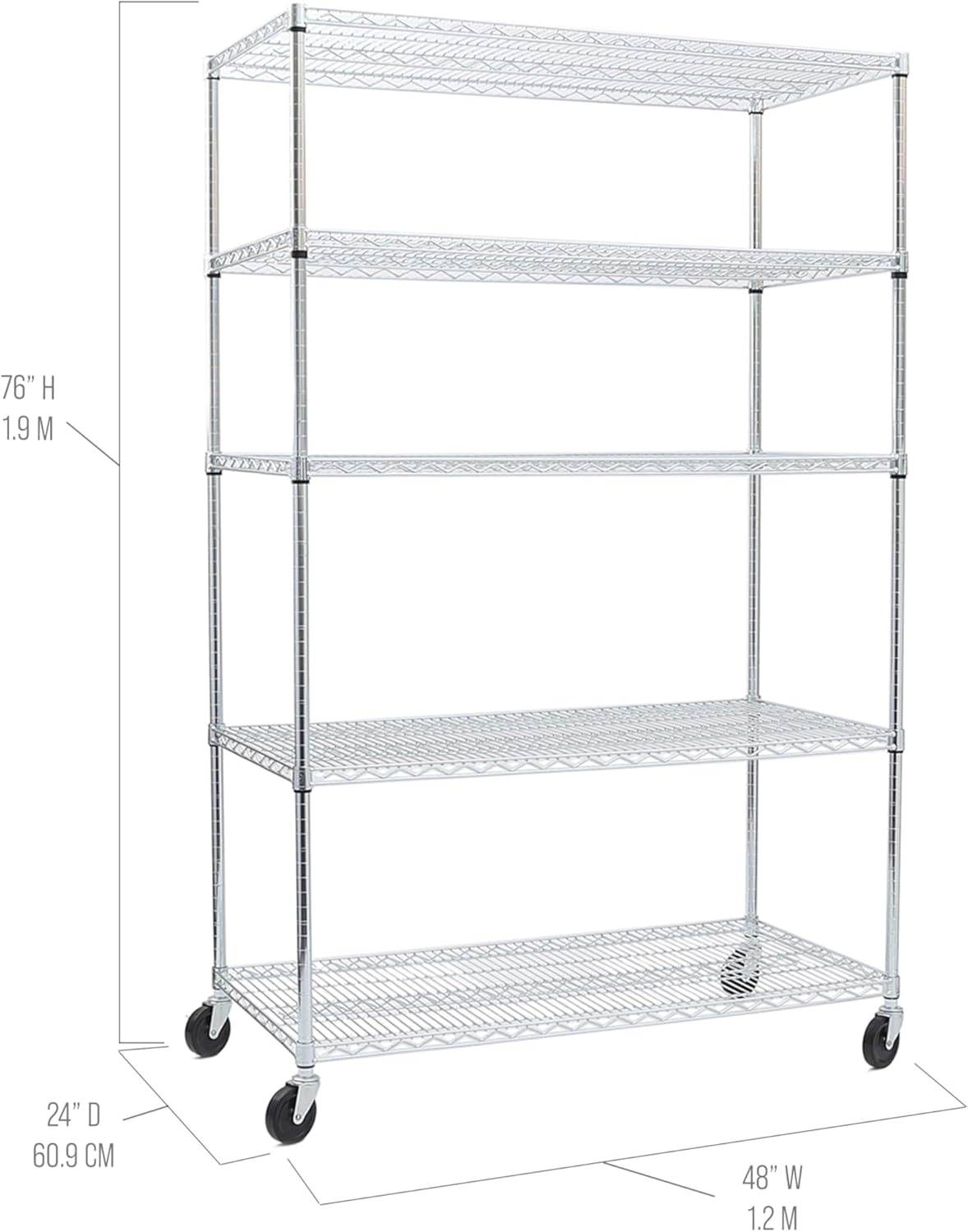 Seville Classics UltraDurable Heavy Duty NSF Solid Steel Wire Rack Storage Unit Organizer for Garage, Warehouse, Office, Restaurant, Classroom, Kitchen, 5-Tier Shelving, 48" W x 24" D - NestledHome