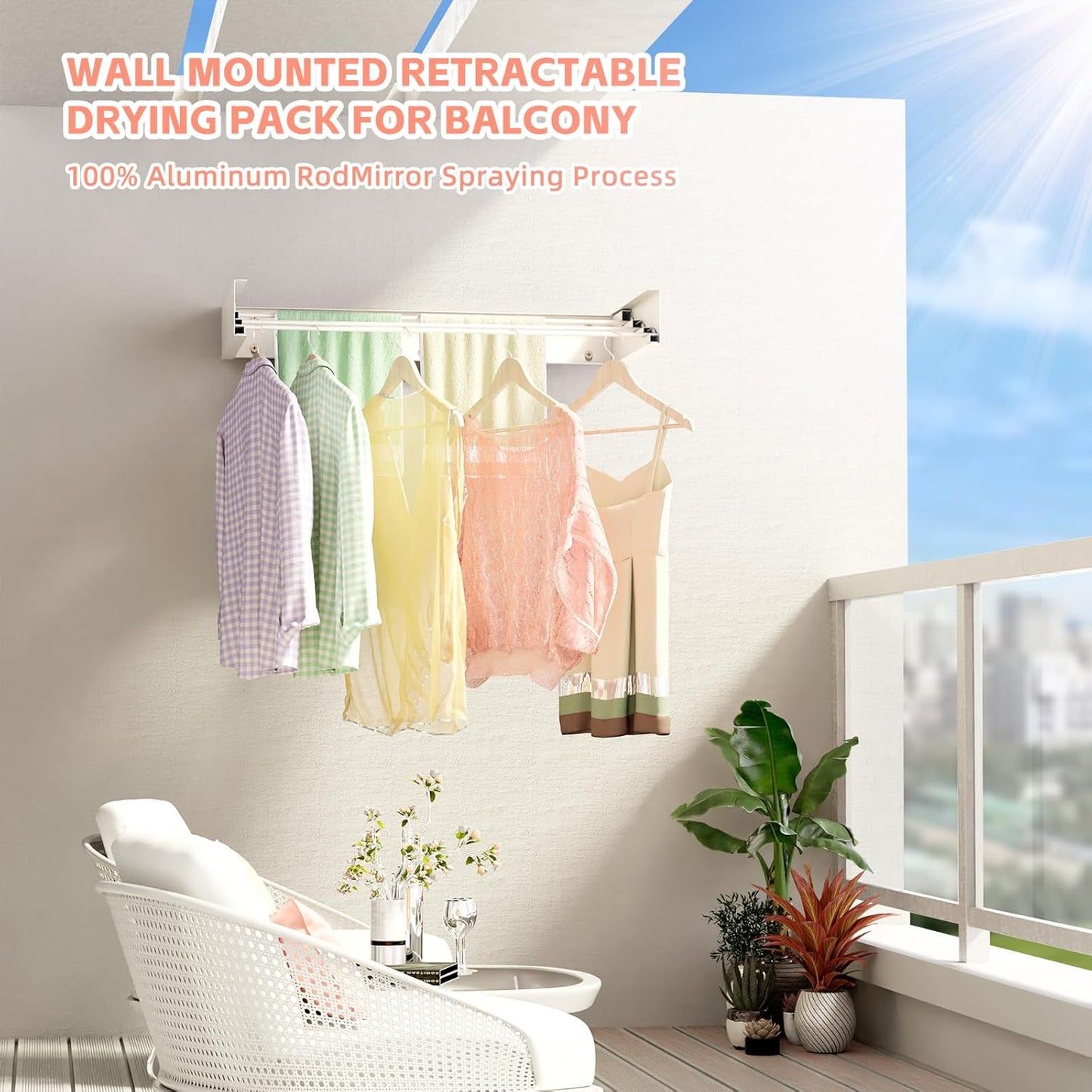 Wall Mounted Drying Rack for Laundry 19.8'', Folding Drying Rack Clothing Wall Mount with 3 Rods, Space Saving for Indoor Outdoor Bathroom Balcony (White, 19.8'') - NestledHome