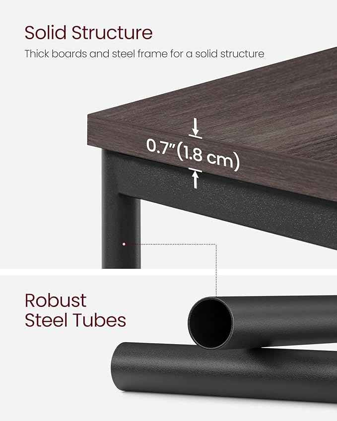 VASAGLE Side Table, Small End Table, Tall Nightstand for Living Room, Bedroom, Office, Bathroom, Chestnut Brown and Classic Black ULET273B74