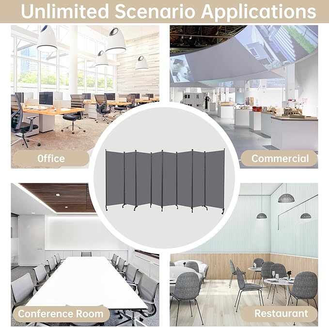 Room Divider 8 Panel Room Dividers/Wheels, Fabric Room Divider Panel for Office Room Partitions and Dividers, Portable Partition Wall Divider for Room Separation, Freestanding Privacy Screen Indoor