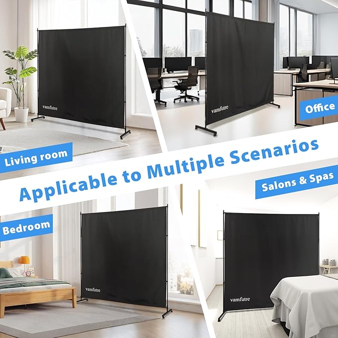 Single Panel Room Divider/Privacy Screen with Caster Wheels and Brakes - Stylish and Versatile Partition for Home,Office,School and Restauran (Black, 6FT*6FT)