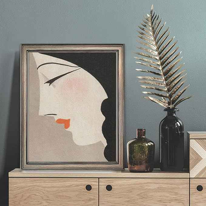 Framed Vintage Japanese Wall Art Woman Portrait Painting Asian Home Decor Girl Room Bathroom Decor