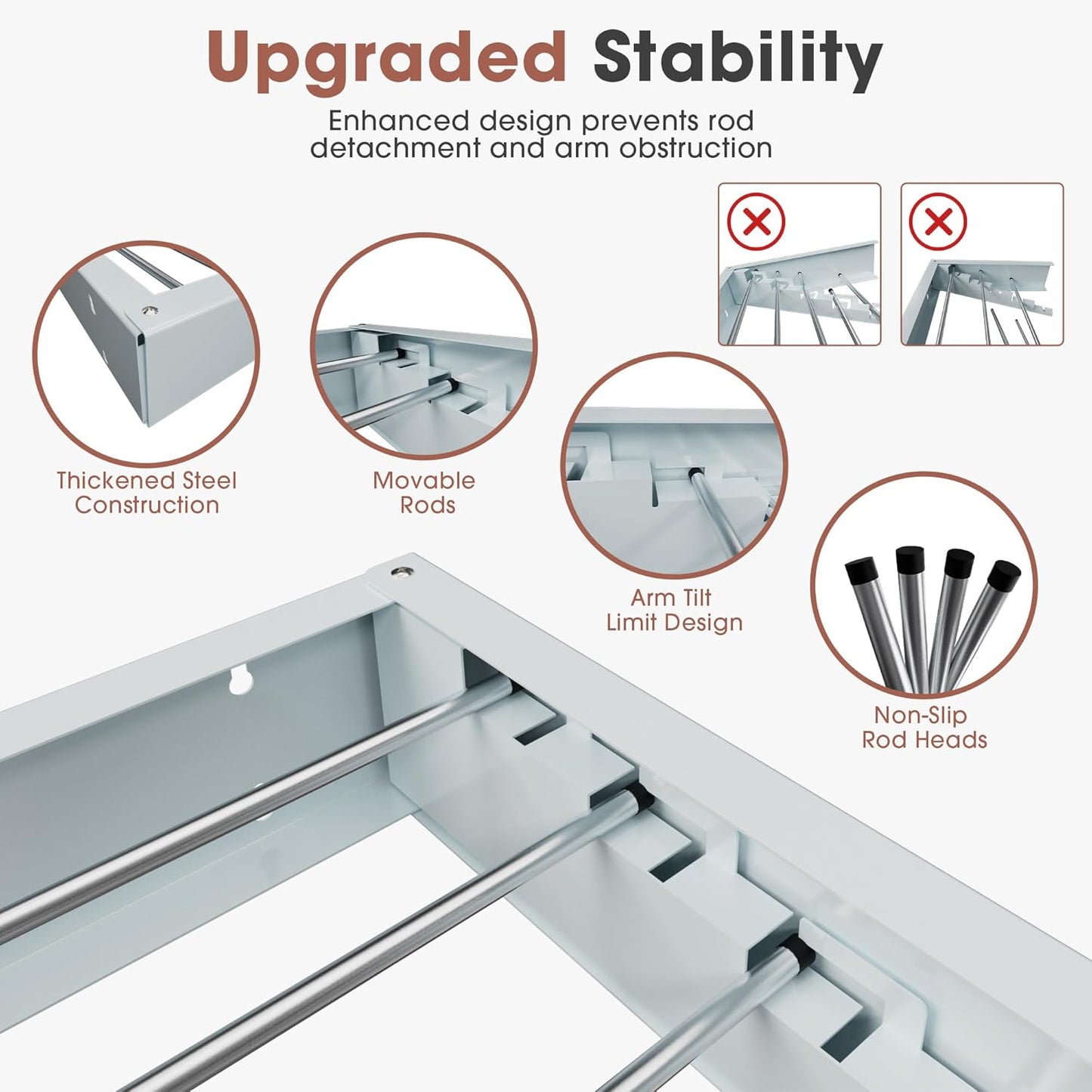 Foldable Wall-Mounted Drying Rack, Heavy-Duty 60 lb Capacity – Space-Saving Folding Laundry Hanger with 10 Clips, Rust-Proof Aluminium Clothes Dryer for Indoor & Outdoor Use - NestledHome