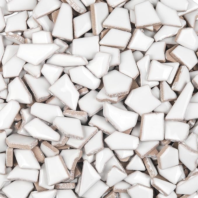 Artspac Ceramic Mosaic Tiles for Crafts Bulk, 454g White Irregular Mosaic Tiles for Mosaic Craft Supplies, Garden Art Decor