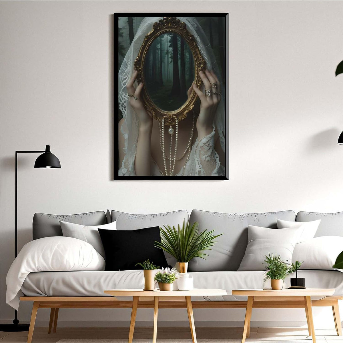 Mirror face covering dark art poster print melancholy gothic painting vintage feminine print victorian style decoration antique art12x16in Metal blackFramed