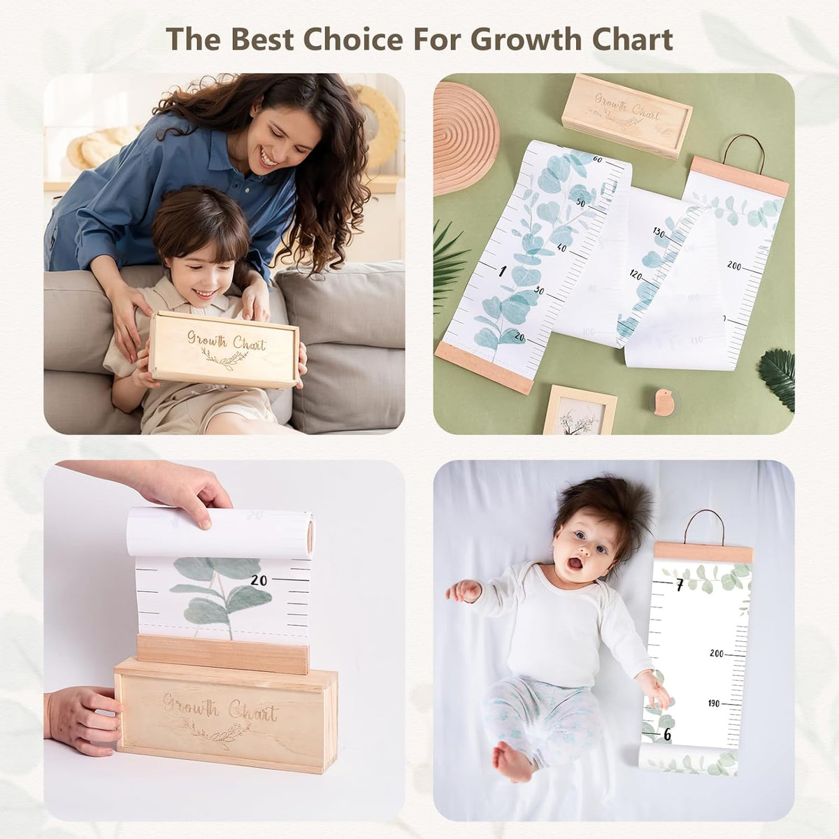 Growth Chart for Wall 7 Ft Height Chart with Keepsake Box & Hook Waterproof Canvas Measure Wall Ruler Removable Neutral Nursery Wall Decor for Baby Kids Toddlers - NestledHome