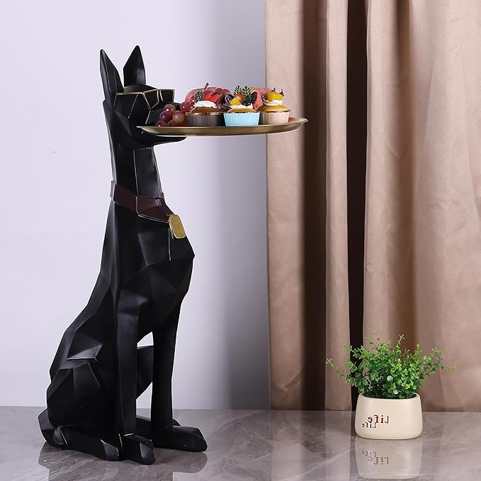 Geometric Dog Accent Table with Tray Butler Statue Animal Side Table for Modern Home Decor Dog Butler Statue with Tray Animal Accent Table for Living Room