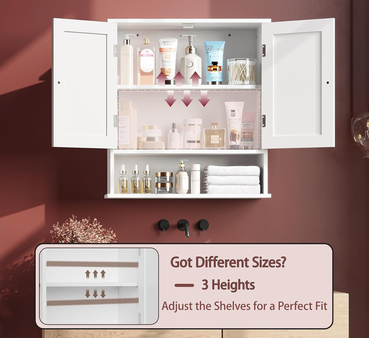 Bathroom Cabinet Wall-Mounted, White Storage Cabinets with Adjustable Shelves, Space-Saving Organizer with 2 Doors for Bathroom, Laundry, Kitchen - Moisture Resistant & Easy Install - NestledHome