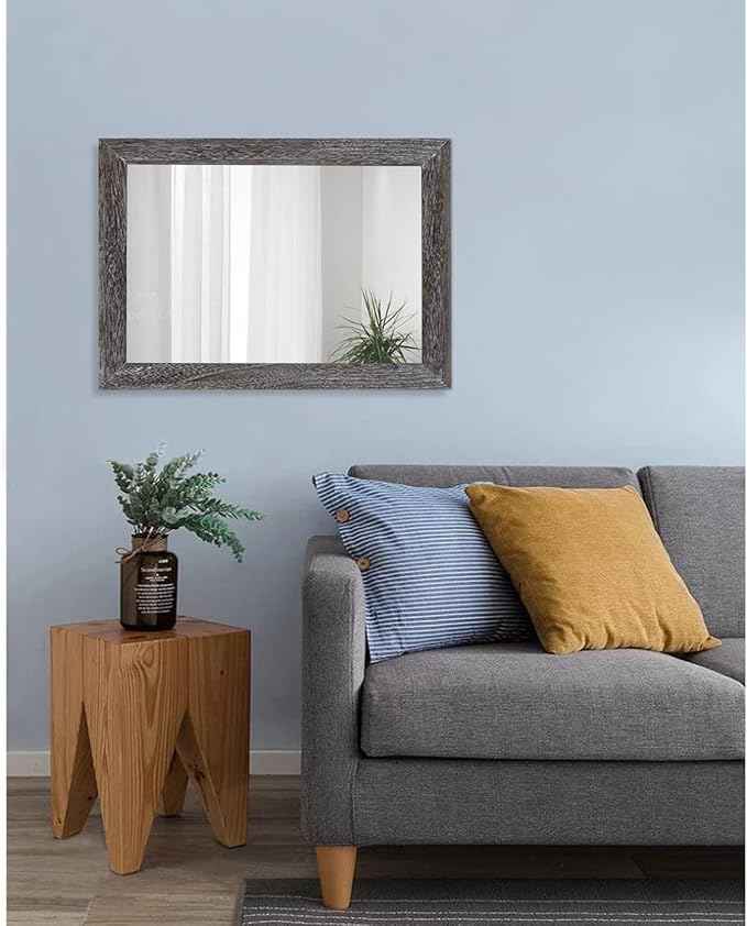 AAZZKANG Wall Mirror with Rectangle Wood Frame Large 20"x16" Rustic Decorative Hanging Mirrors for Bedroom Bathroom Living Room Home Office