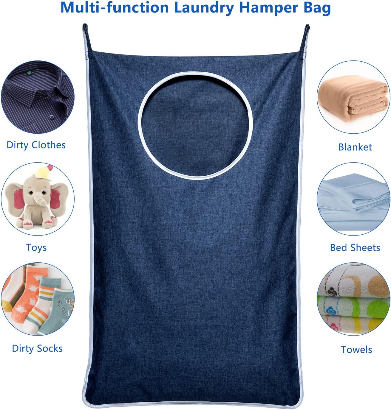 KEEPJOY XL Hanging Laundry Hamper Bag, Hanging Hamper with 2 Strong Hooks for Dirty clothes Door Hanging Laundry bag Large Size 36X22 inch (Blue-1Pack) - NestledHome