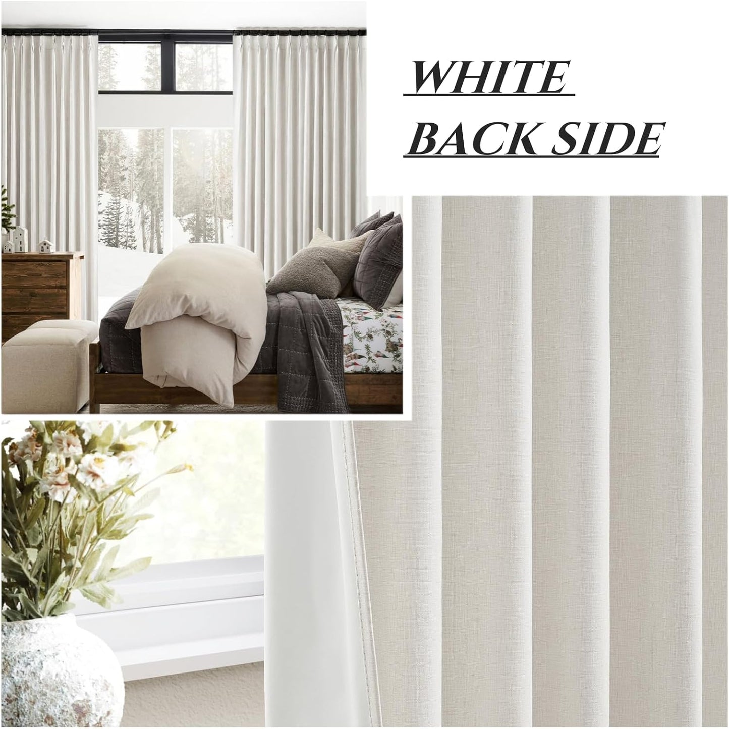 Living Room Black Out Curtains 63 Inch Long, Insulated Thermal Room Darkening Kitchen Drapes for 62 Inch Window Boho Linen Basement/Office/Dining Room/Kids (40"x63"x2 Panels)Blackout Pinch Pleated