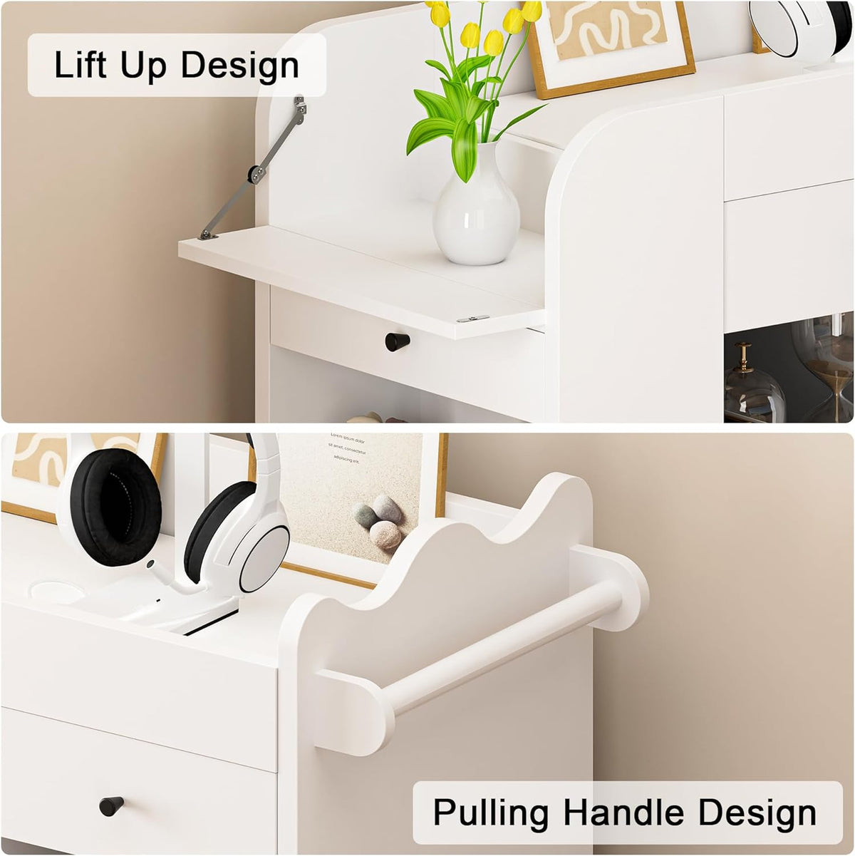 Baby Changing Table Dresser, 3 Drawers Nursery Dresser with 4 Open Cubbies, Rolling Chest of Drawers with Wheels, 43" W x 19.5" D x 40" H