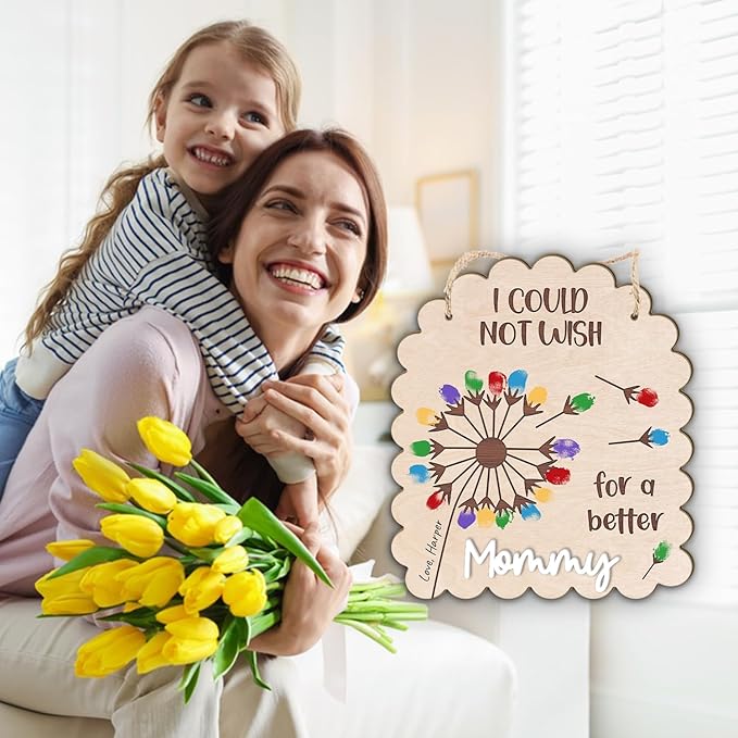 DIY Mothers Day Fingerprints Dandelion Craft Hanging Sign for New Mom Mama, Baby First Mother Day Fingerprints Keepsake Gifts, Dandelion Craft Gift from Kid Activity, Could Not Wish for A Better Mommy