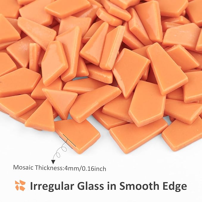 Youway Style Orange Glass Mosaic Tiles for Crafts Bulk,200g Broken Glass Pieces for DIY Fall Mosaic Art Decor,Garden Mosaic Supplies
