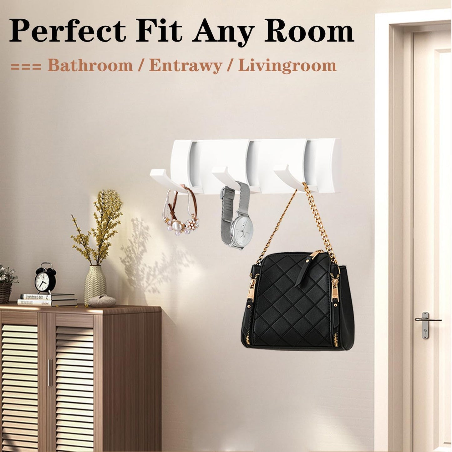 Folding Coat Hooks, Wall Mounted Coat Rack with 3 Retractable Hooks, Heavy Duty Towel Rack for Bathroom Wall Hook for Hanging Clothes Bathrobe, Stainless Steel Coat Hanger for Entryway(White) - NestledHome
