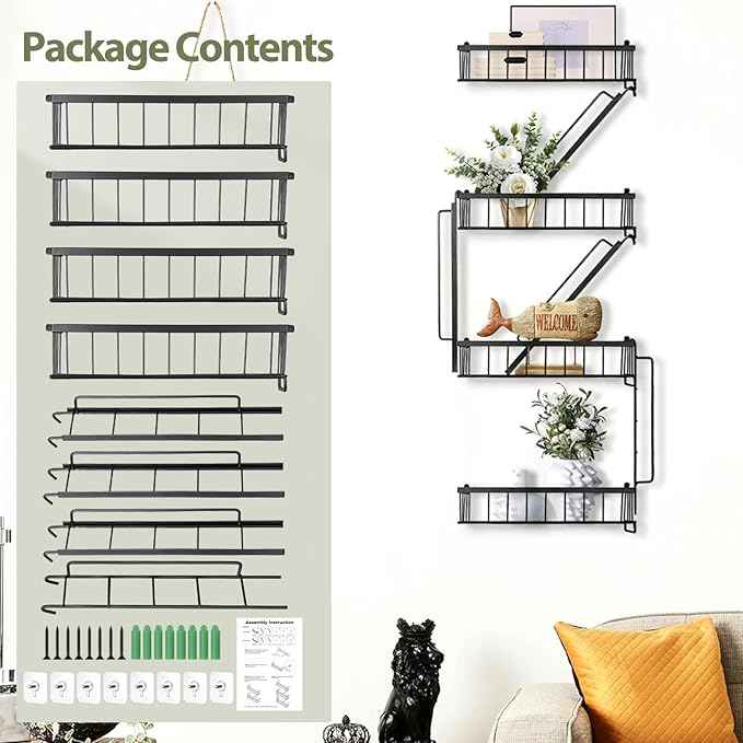 Fire Escape Wall Shelf 4 Tier - NYC Decorative Floating Shelf Black Metal Book Shelves for Home Office Apartment Organizer and Display