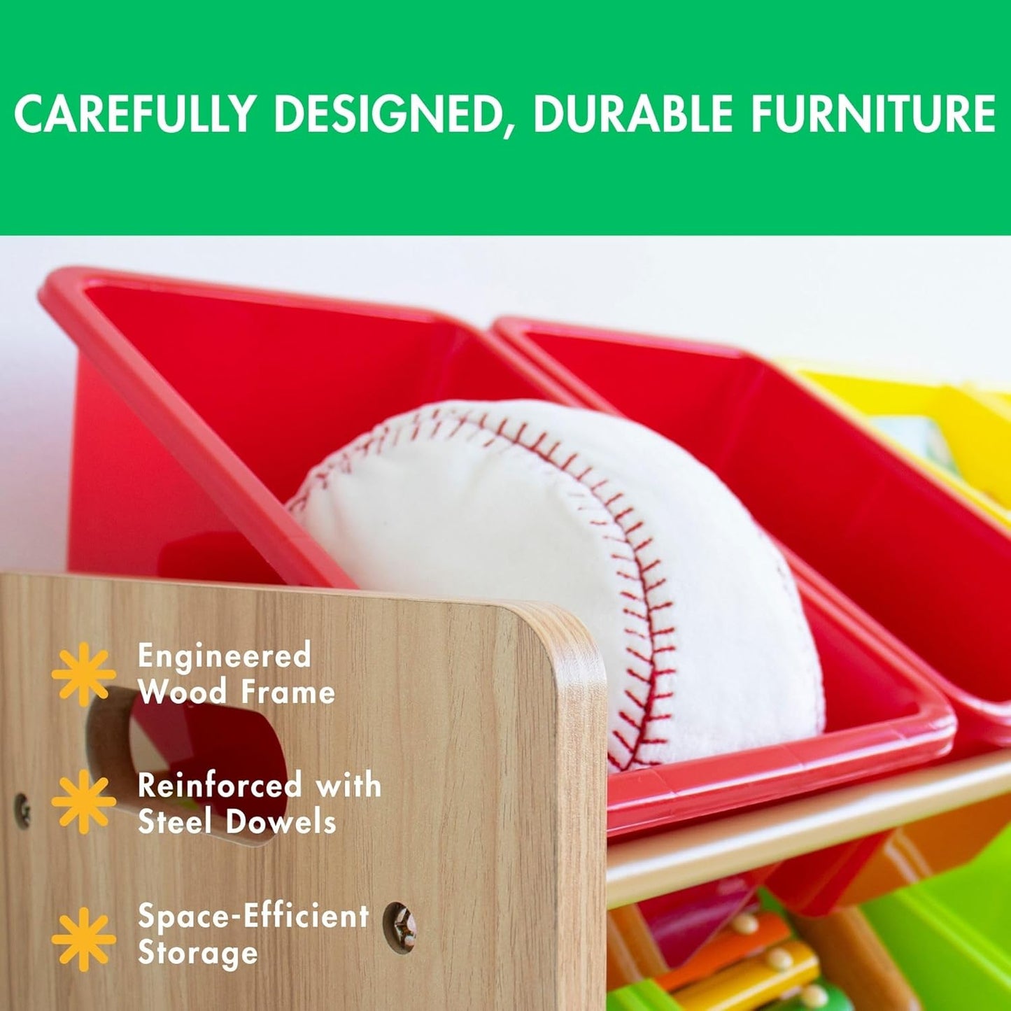 Humble Crew Kids Toy Storage Organizer with 12 Plastic Bins, Natural Wood/Rainbow – Removable Bins for Playroom, Bedroom, Toddler Furniture for Boys and Girls Ages - NestledHome
