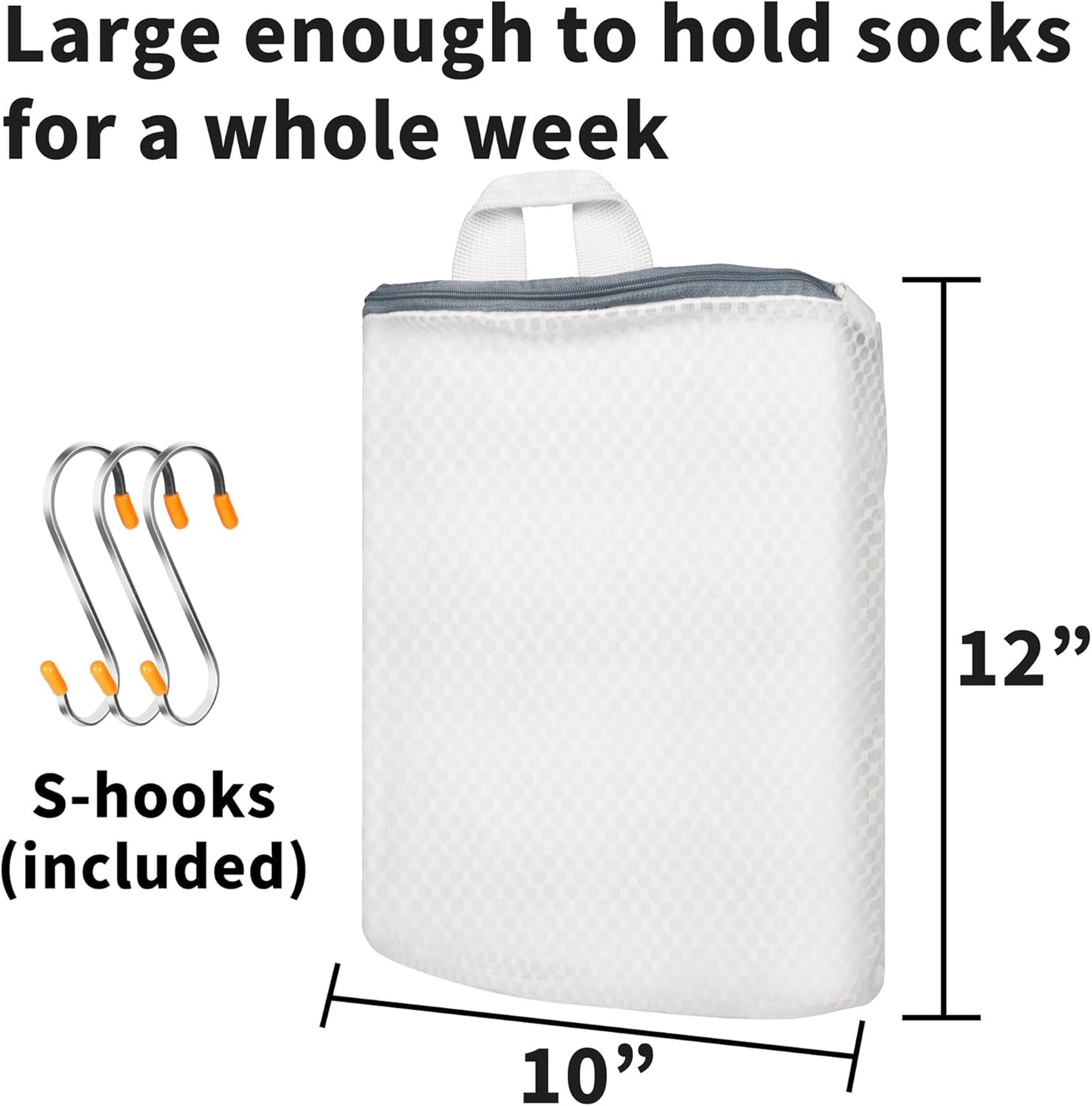 3Pcs Hanging Laundry Bags for Socks with S Hooks, 3 Color Mesh Laundry Bags for Washing Machine - NestledHome