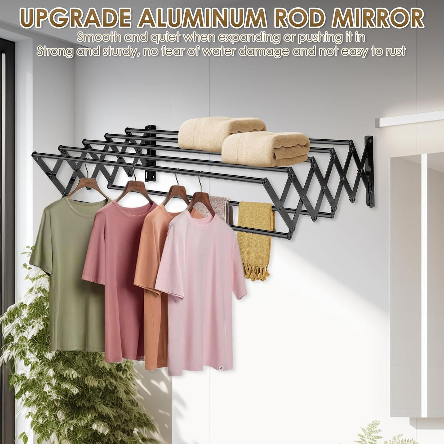 XL-31.5'' Wall Mounted Clothes Drying Rack, 130 lbs Large Capacity Rustproof Retractable Collapsible Drying Rack Easy Install with 7 Drying Rods, Space Saving Towel Clothes Rack for Laundry-Black - NestledHome