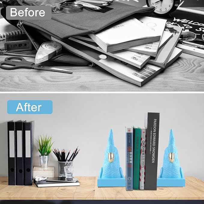 Blue Parrot Decorative Bookends,Set of 2 Cute Bird Animal Sculpture Book Ends to Hold Hevay Duty Books,Unique Resin Statues Book Stopper for Home Office Desk Bookshelf Decor