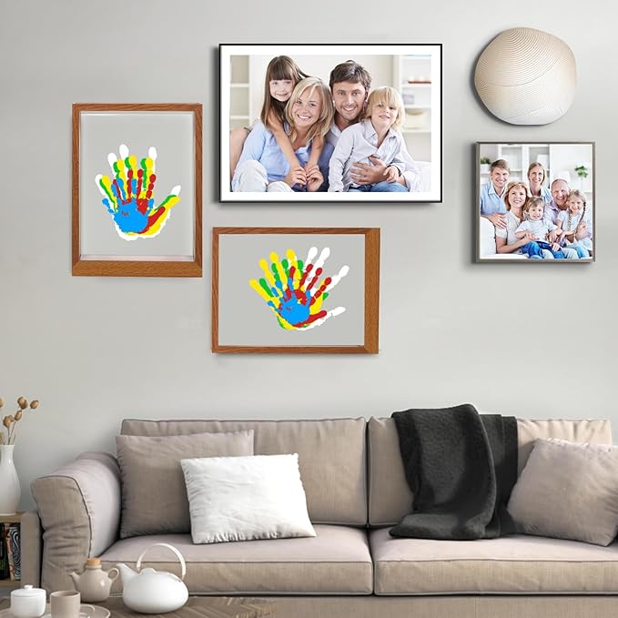 Bixinyo Family Handprint Kit with Light, Baby Hand and Footprint Keepsake Wooden Frame, Family Gifts for Mom, Women, New Parents, Mother's Day, Adoption Gifts, 5 Non-Toxic Paints (Light, Brown)