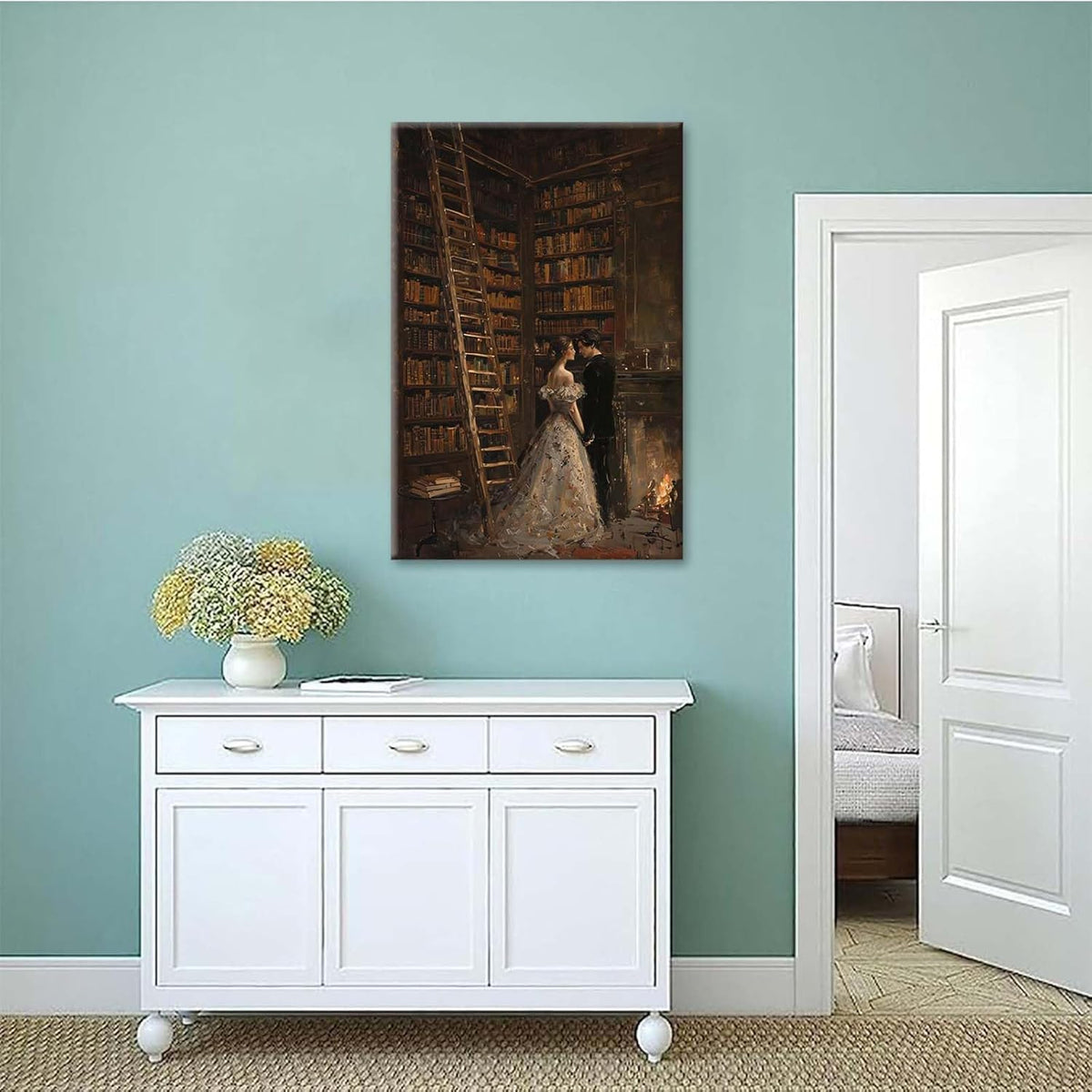 JFHCQJPK Gothic retro library scene decoration melancholy calm art college style wall aesthetic antique style home decoration suitable for bedroom living room16x24in Frameless