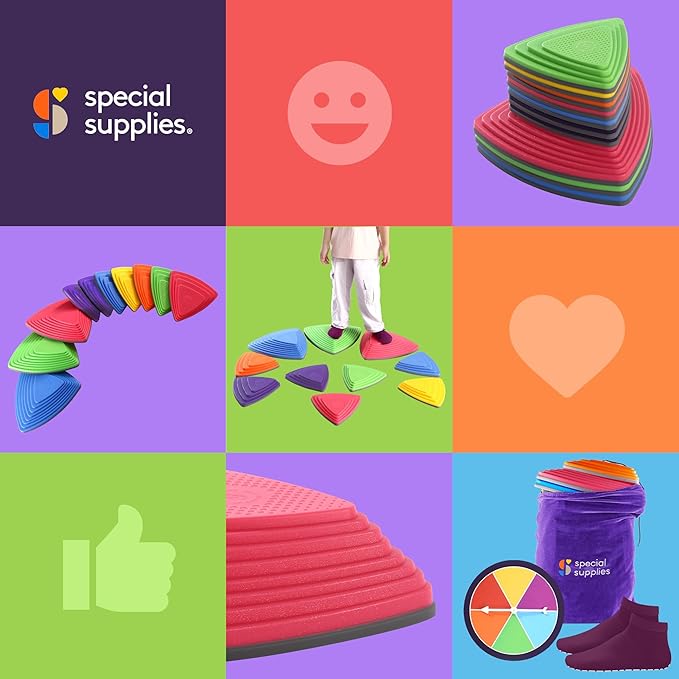 Special Supplies Stepping Stones for Kids Indoor and Outdoor Balance Blocks Promote Coordination, Balance Strength Child Safe Rubber, Non-Slip Edging