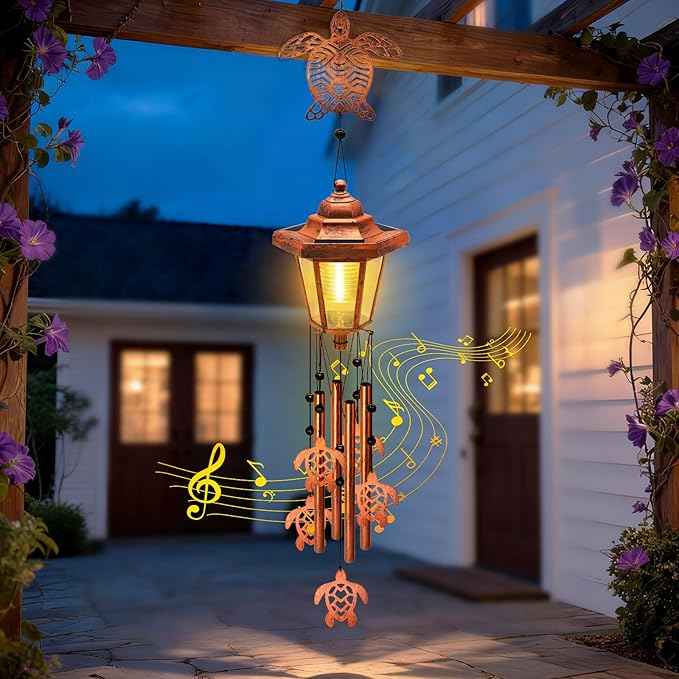 Large Solar Turtle Wind Chimes, Gifts for Women Mom Grandma Wife Sister Daughter Neighbor, Classic Bronze Wind Chimes with Wind Catcher, Solar Decor Lights for Outdoor Garden Patio Yard Porch Window