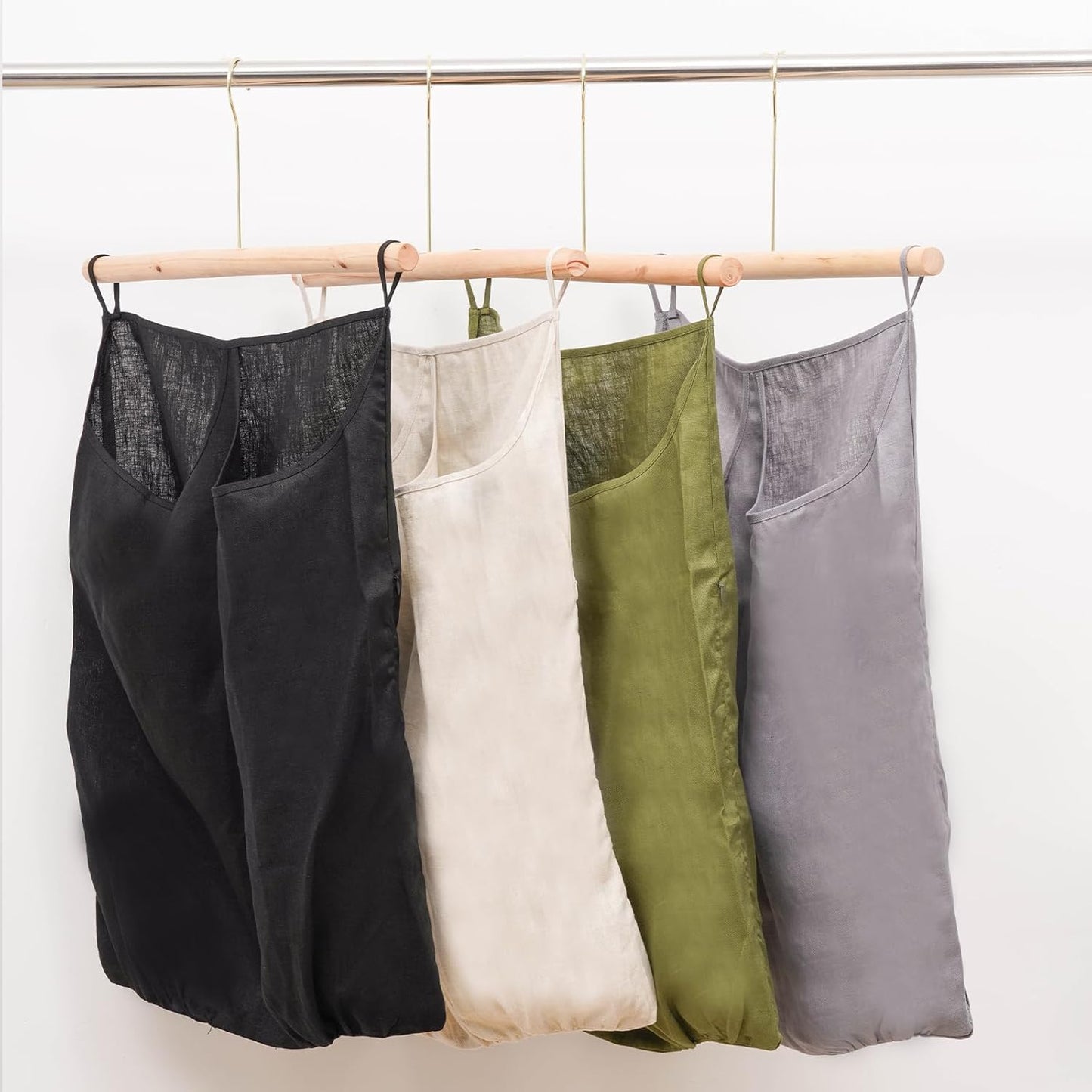 100% Pure Linen Dual Hanging Laundry Bag with 2 Deep Pocket and 2 Side Zipper 20x27in, Over The Door Laundry Hamper Space Saving Hampers for Dirty Clothes Home Travel, Green - NestledHome