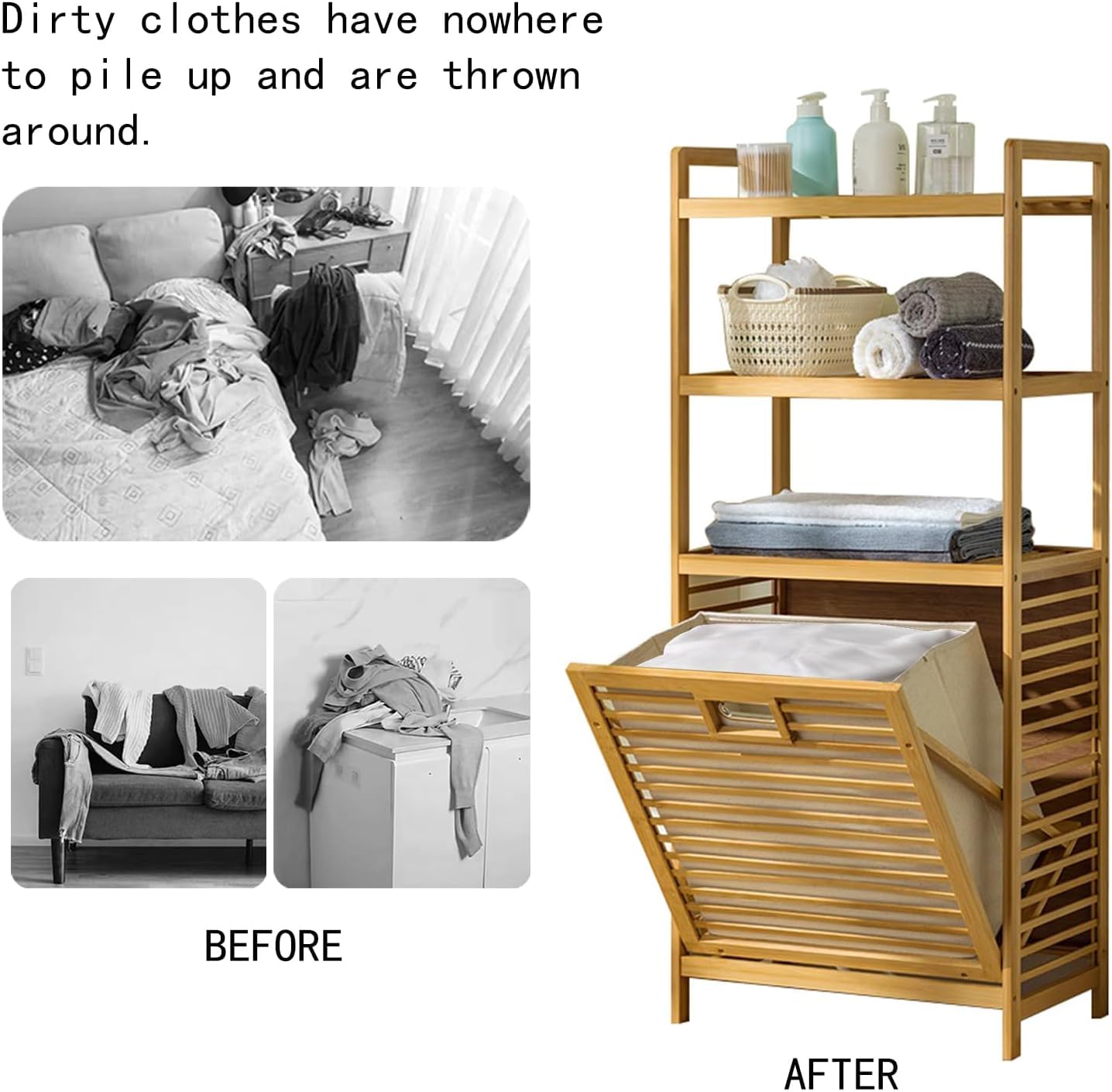 Laundry Hamper with 3 Tier Shelves & Tilt Out Basket, Laundry Baskets Organizer Hampers Bathroom Storage Shelf for Laundry Room, Bathroom, Guest Room (3-Tier Small) - NestledHome