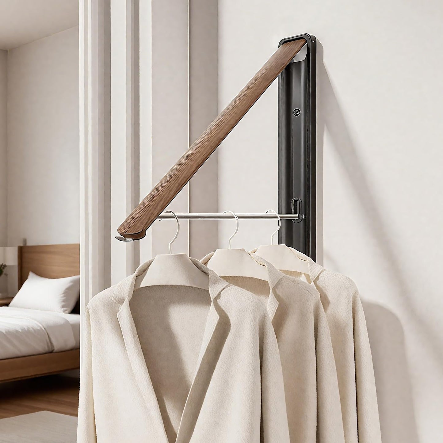 Wall Mounted Drying Rack - Retractable & Foldable Clothes Drying Rack Wall Mounted for Laundry Room Organization | Laundry Room Hanging Rack for Dorm, Closet, Balcony & Indoor/Outdoor Use 2 Packs - NestledHome